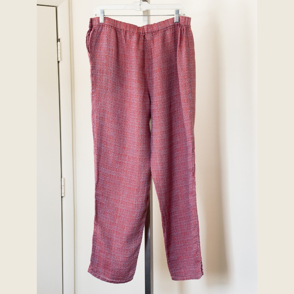 Women's FLAX Linen Pants M Red with Blue